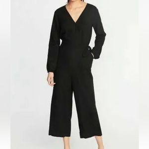 New Old Navy jumpsuit romper pants wrap linen black pockets tie wide gaucho xs